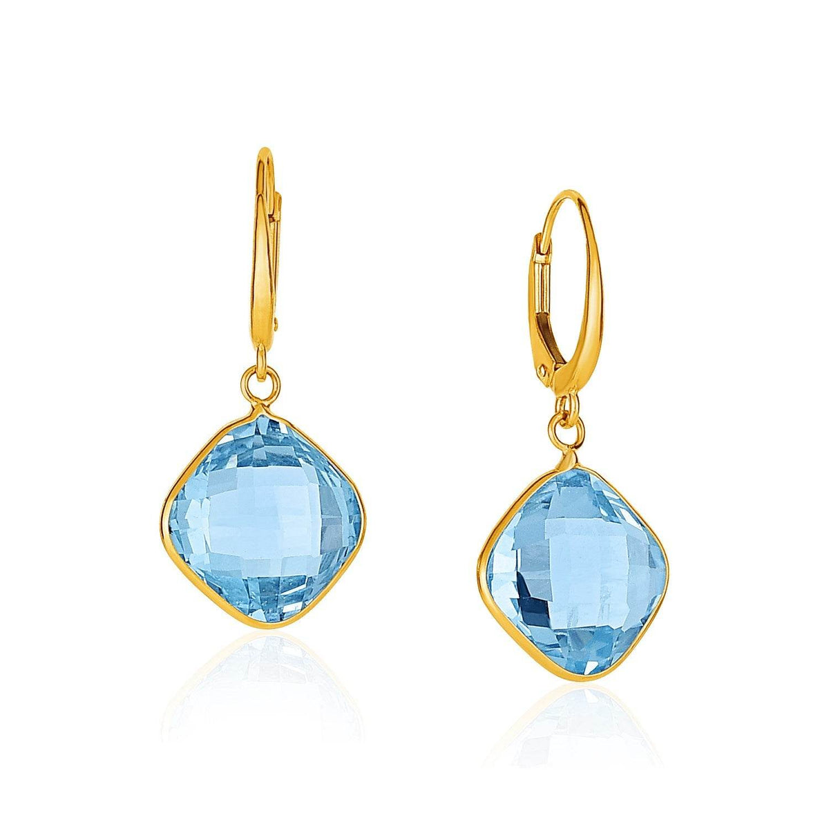 Drop Earrings with Blue Topaz Cushion Briolettes in 14k Yellow Gold - Sable Gold