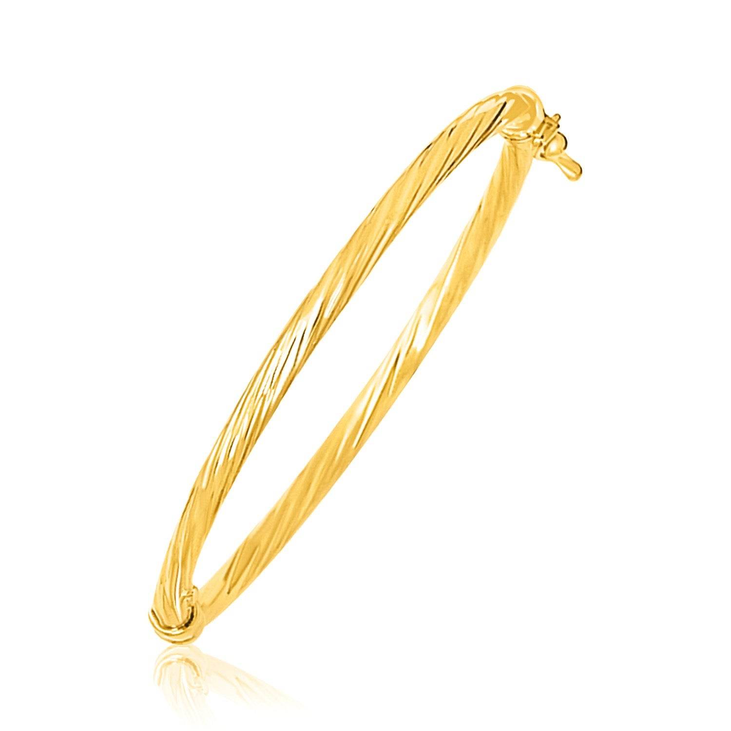 14k Yellow Gold Childrens Bangle with Spiral Motif Style (3.50 mm) - Sable Gold