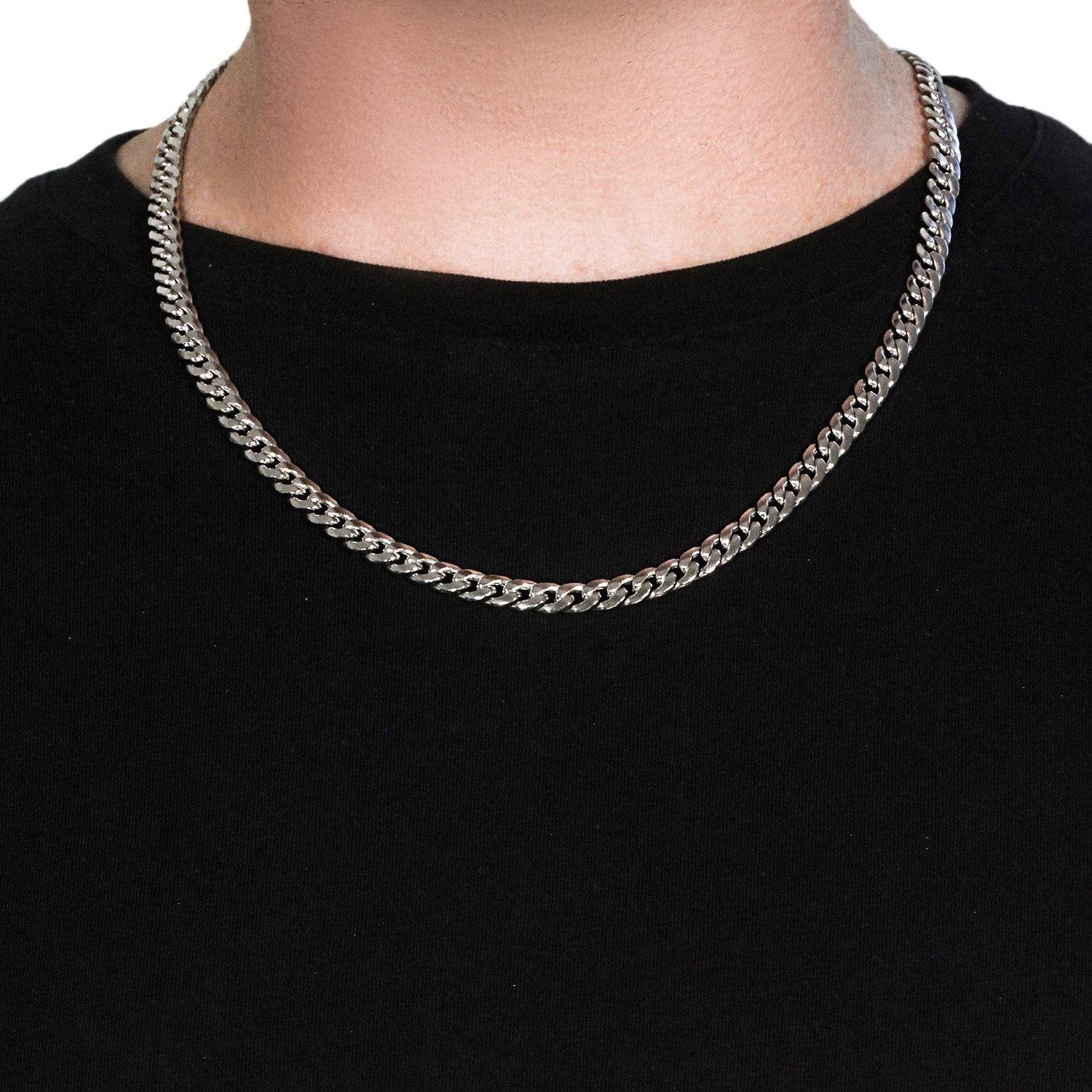 14K White Gold Miami Cuban Semi Solid Chain (7.00 mm) - Sable Gold