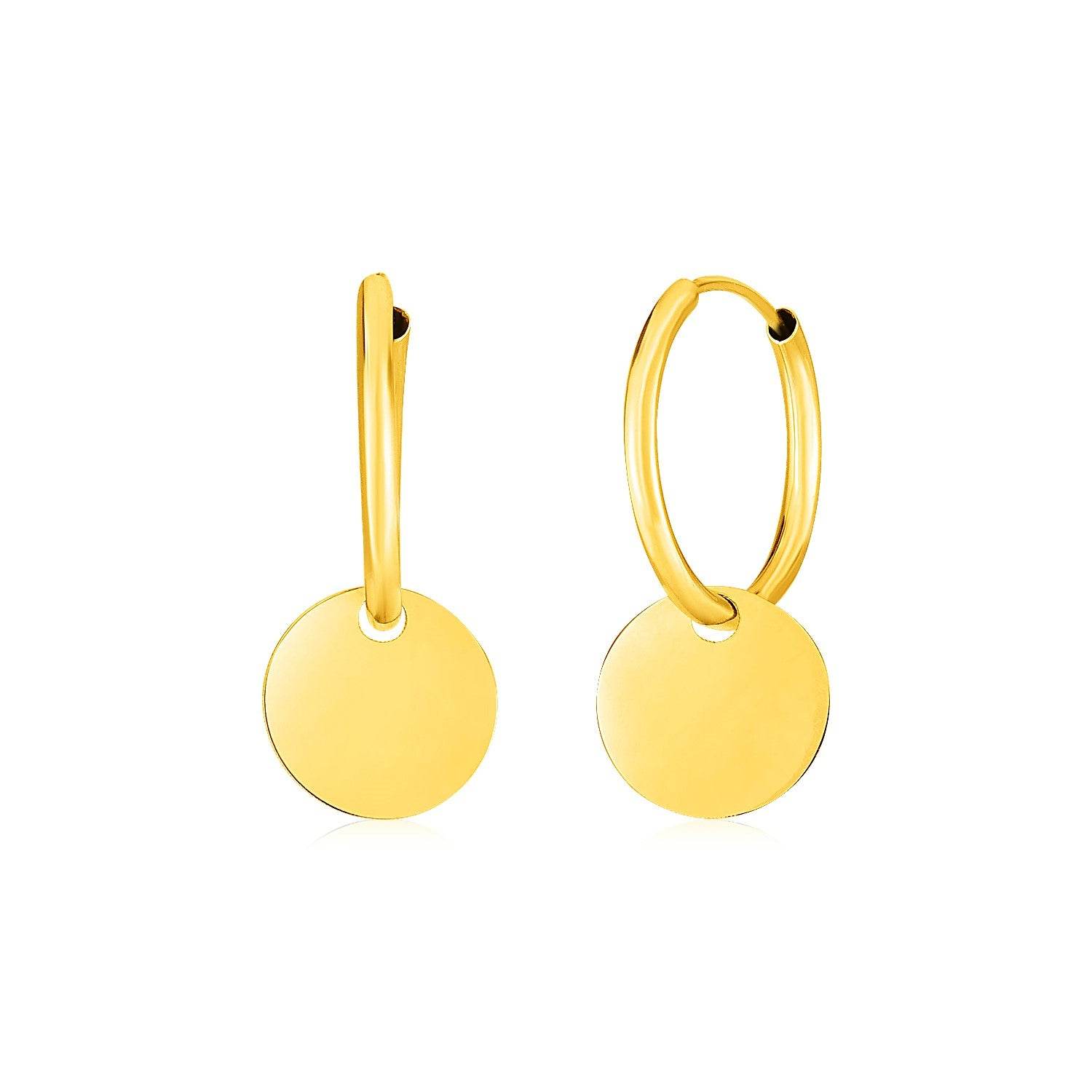 14k Yellow Gold Huggie Style Hoop Earrings with Circle Drops - Sable Gold