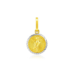 14k Two Tone Gold Small Round Textured Religious Medal Pendant - Sable Gold