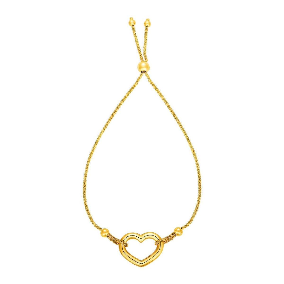 Adjustable Bracelet with Shiny Open Heart in 14k Yellow Gold (1.00 mm) - Sable Gold