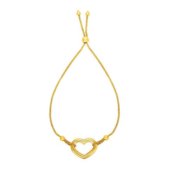 Adjustable Bracelet with Shiny Open Heart in 14k Yellow Gold (1.00 mm) - Sable Gold