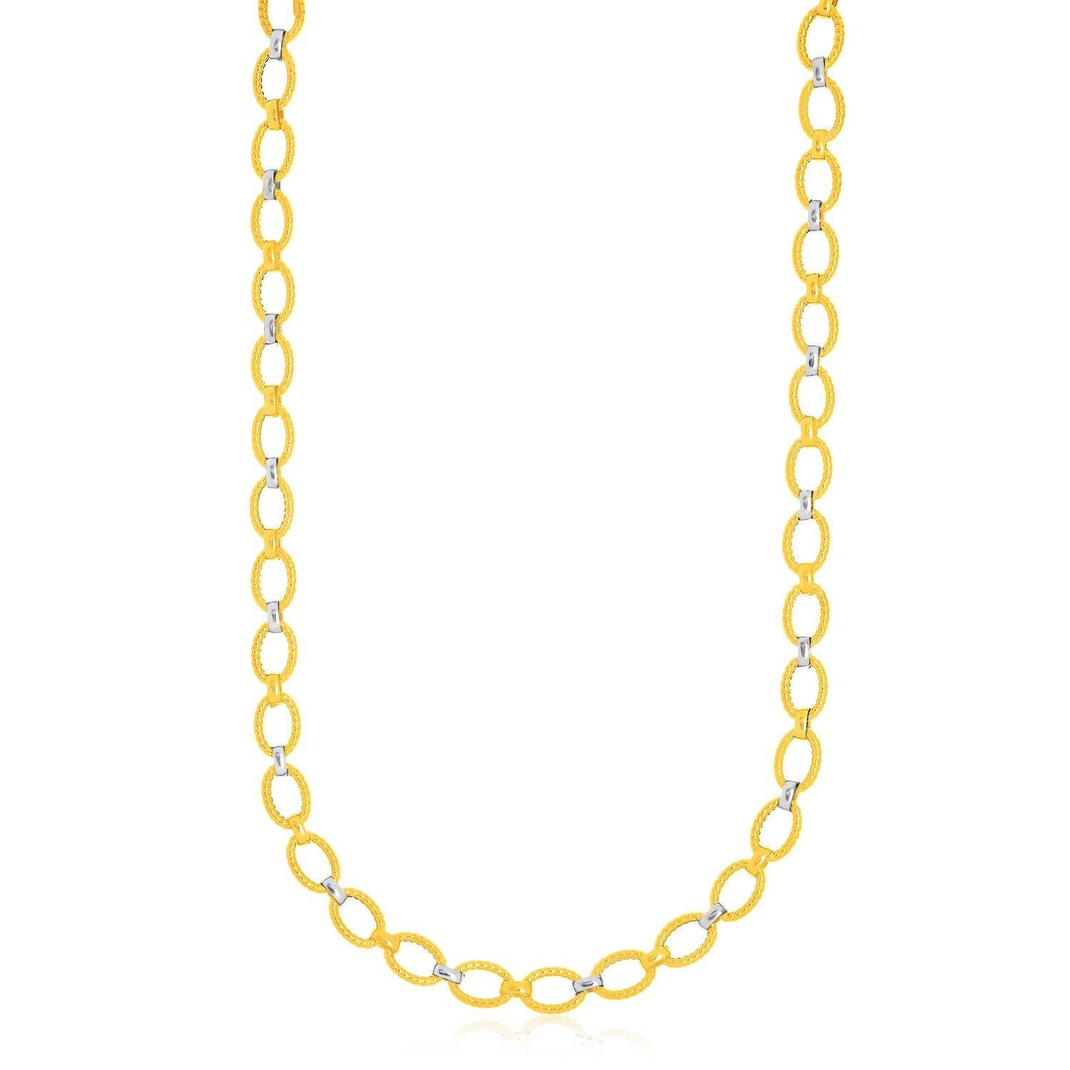 14k Two-Tone Gold Multi-Textured Oval Link Fancy Necklace - Sable Gold