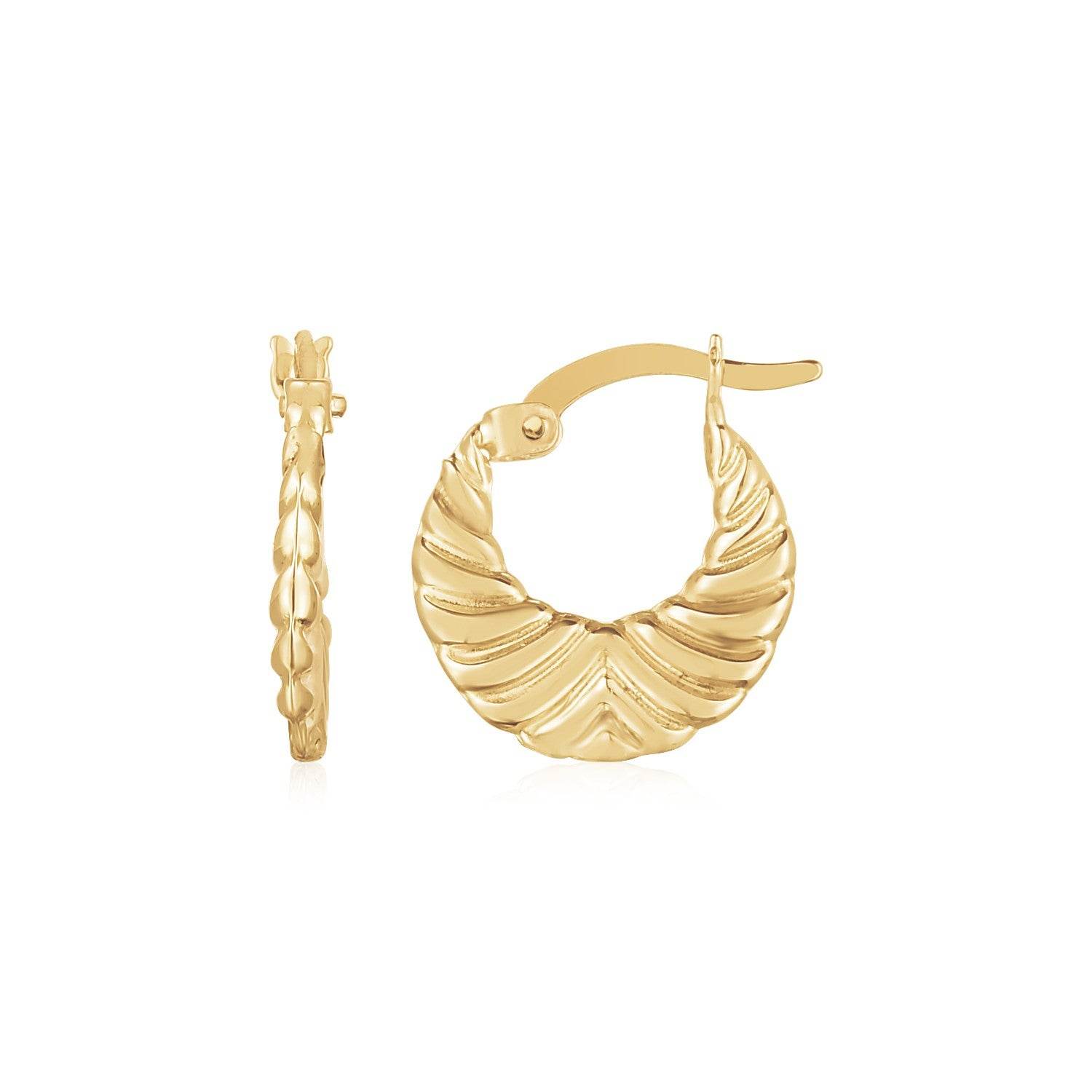 14K Yellow Gold Graduated Grooved Fancy Hoop Earrings - Sable Gold