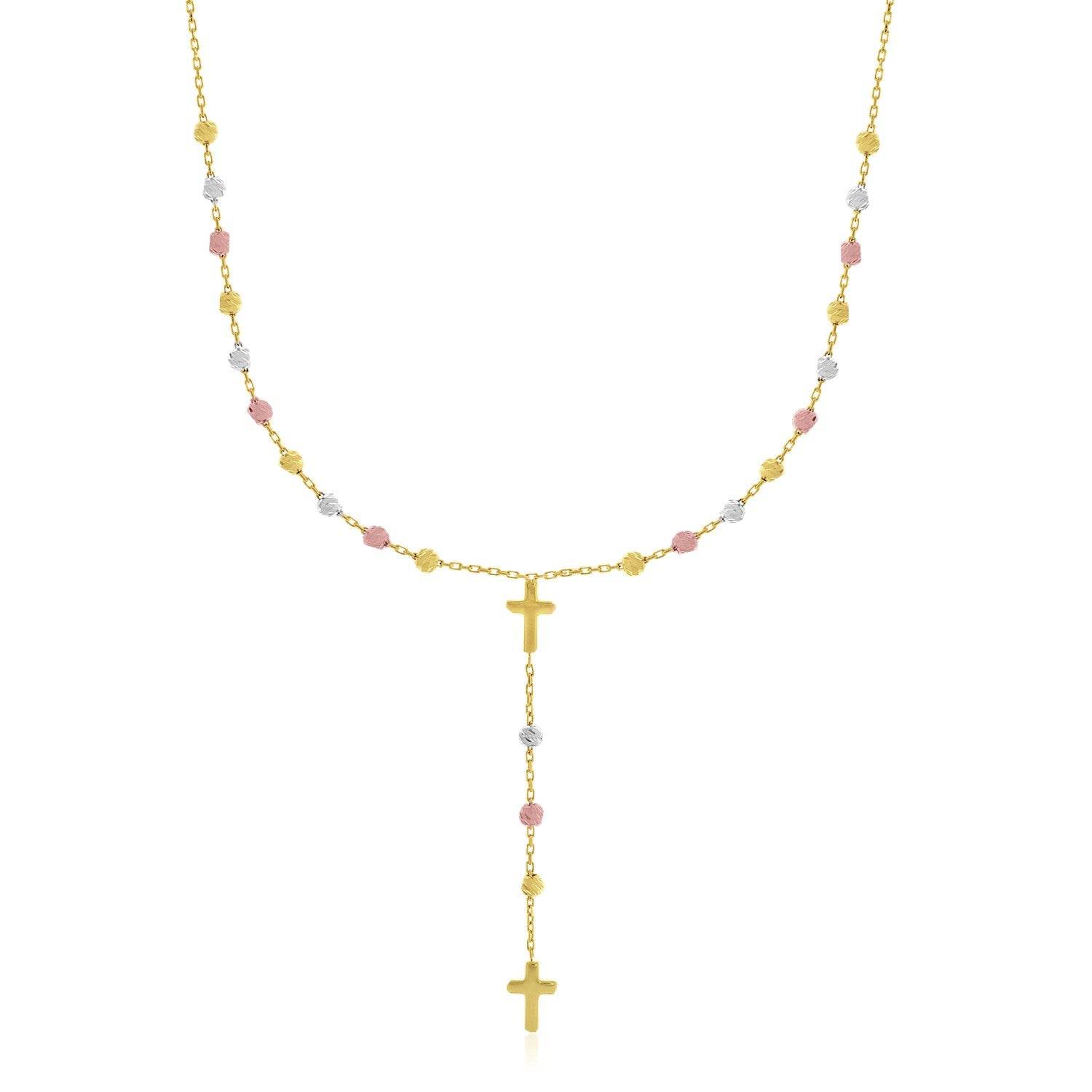 14k Tri-Color Gold Rosary Chain Necklace - Sable Gold