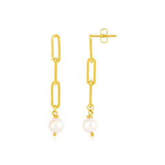 14k Yellow Gold Paperclip Chain Link Earrings with Pearls - Sable Gold