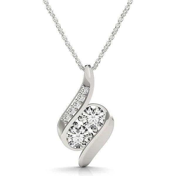 14k White Gold Two Stone Curved Style Diamond Pendant (3/4 cttw) - Sable Gold