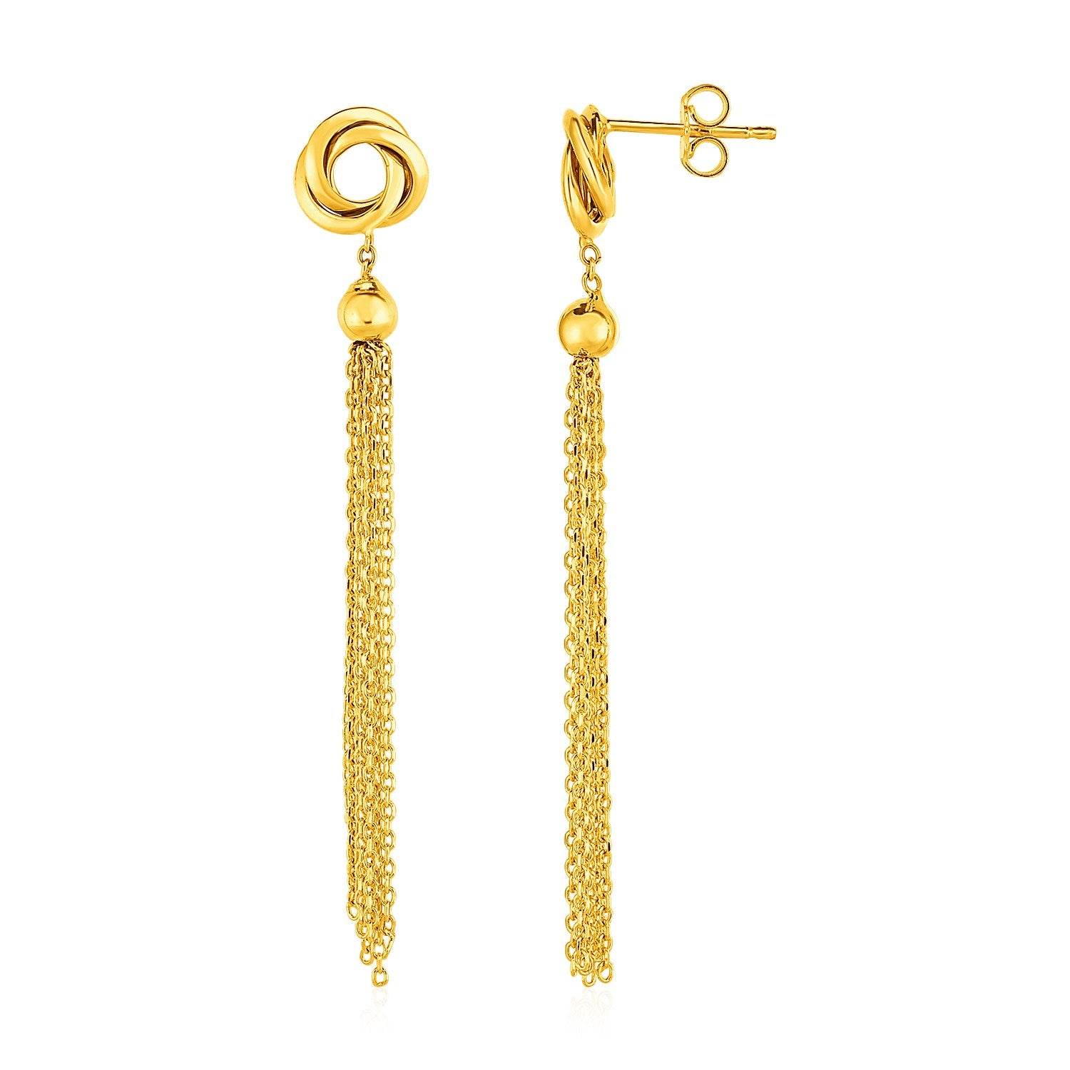 Earrings with Love Knots and Tassels in 14k Yellow Gold - Sable Gold