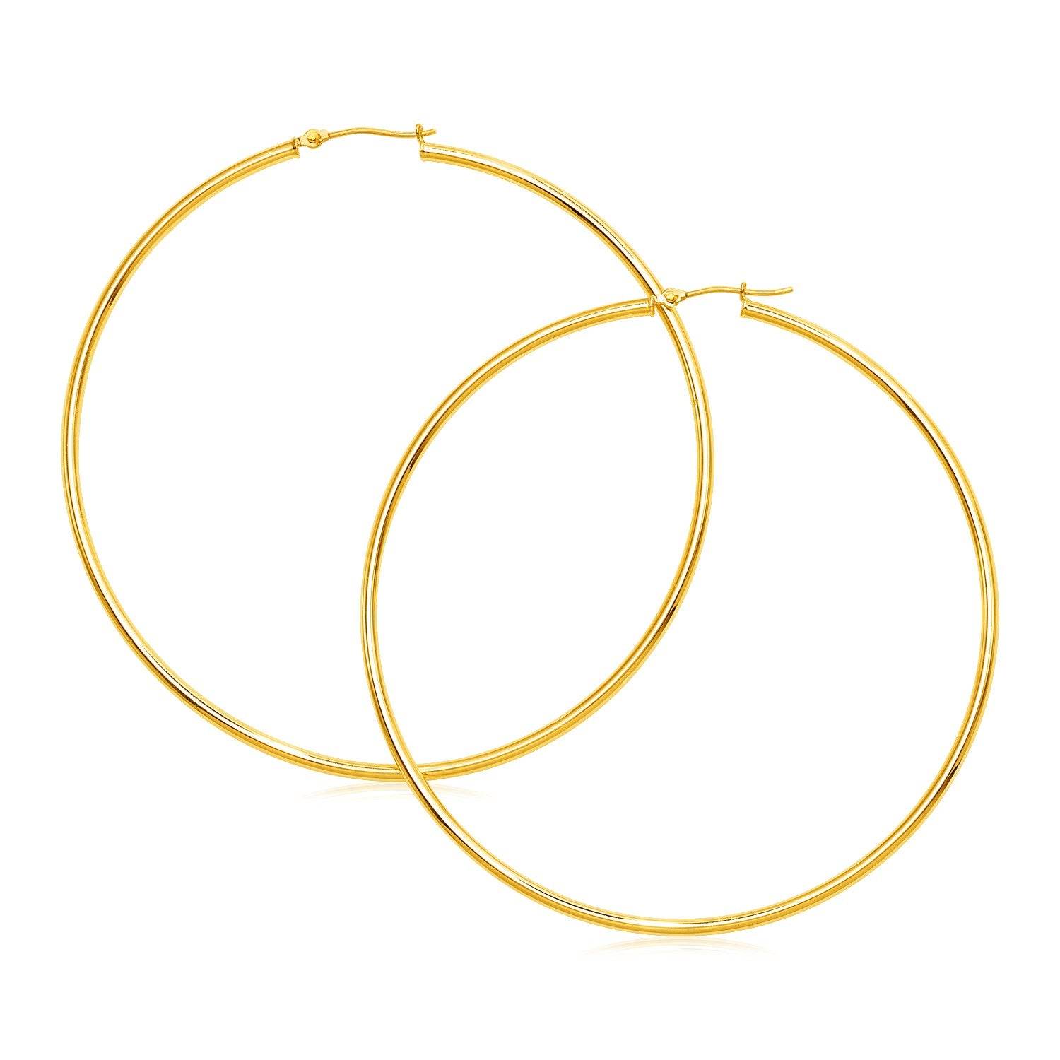 14k Yellow Gold Large Polished Hoop Earrings(2x70mm) - Sable Gold