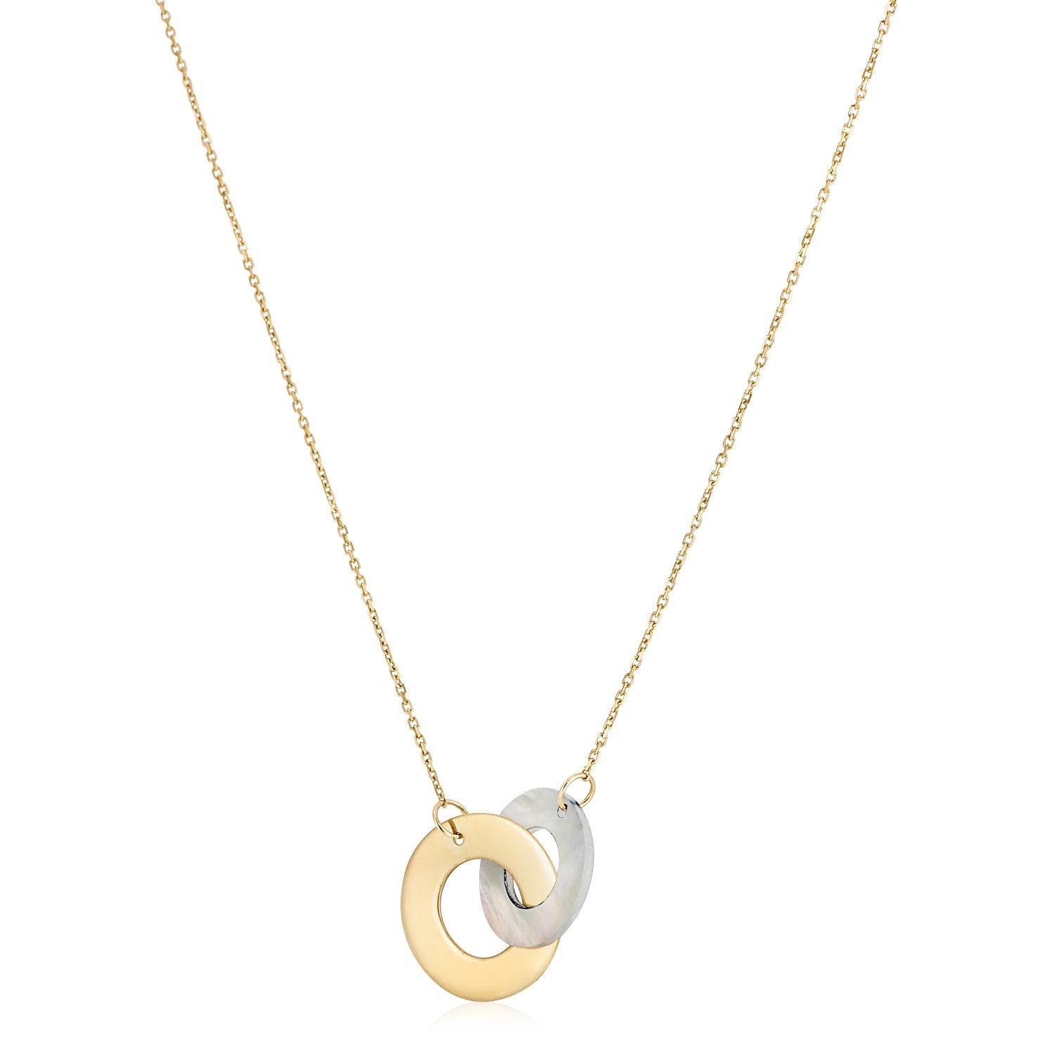 14k Yellow Gold High Polish Linked Mother of Pearl Circles Necklace - Sable Gold