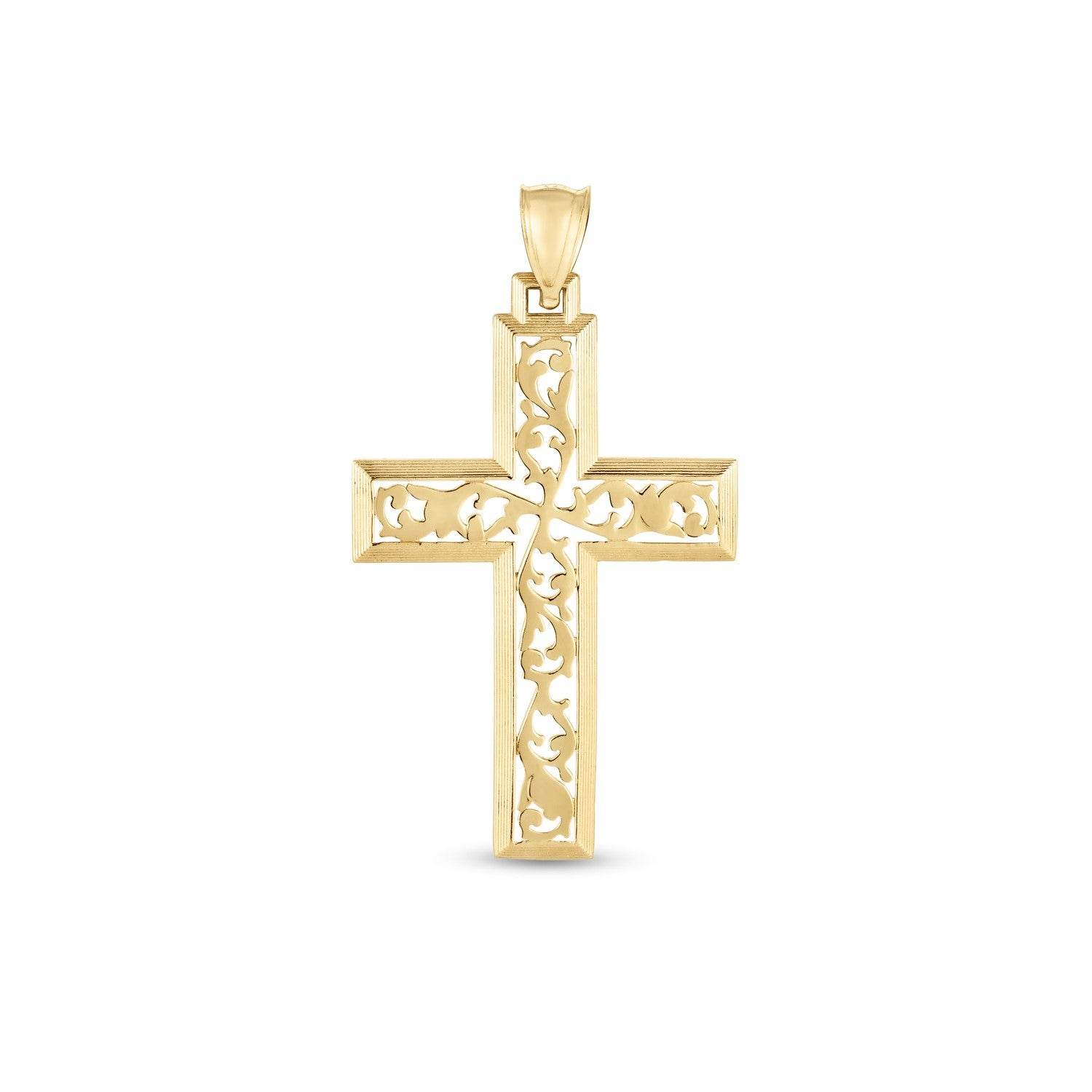 14k Yellow Gold High Polish Vine Cross Pendant - Sable Gold