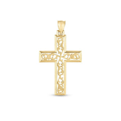 14k Yellow Gold High Polish Vine Cross Pendant - Sable Gold