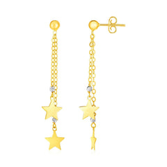 14k Two Tone Gold Drop Earrings with Polished Stars - Sable Gold