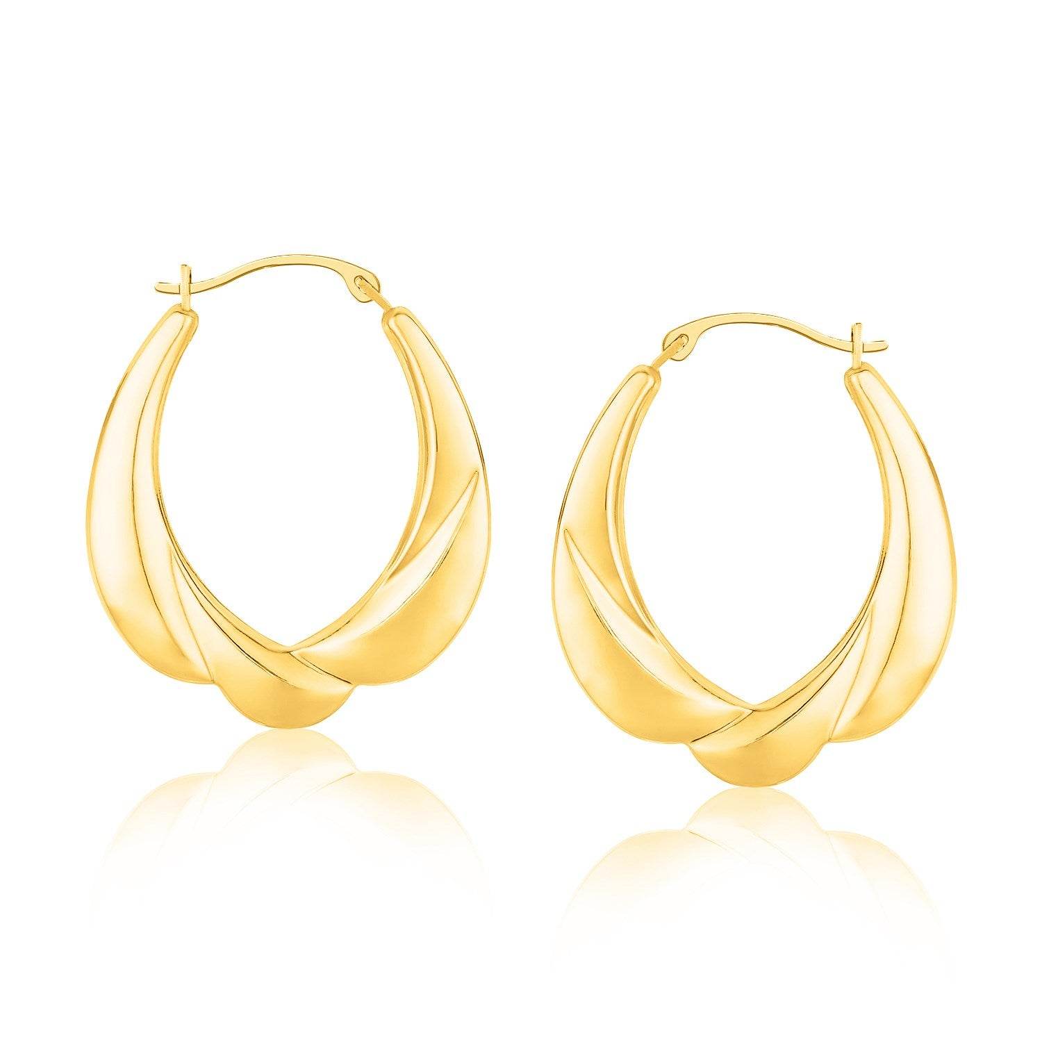 14k Yellow Gold Scallop Motif Graduated Oval Hoop Earrings - Sable Gold