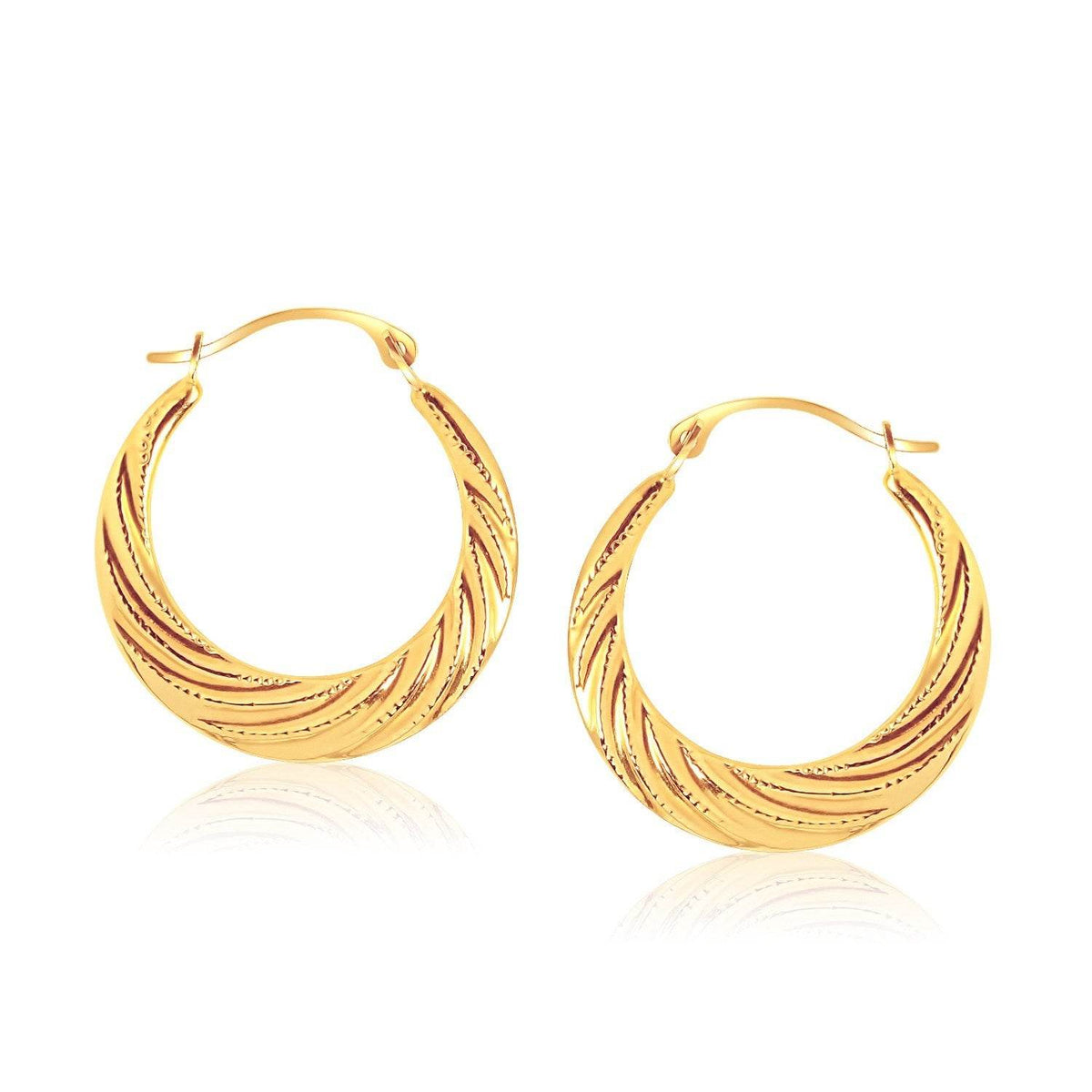 10k Yellow Gold Textured Graduated Twist Hoop Earrings - Sable Gold