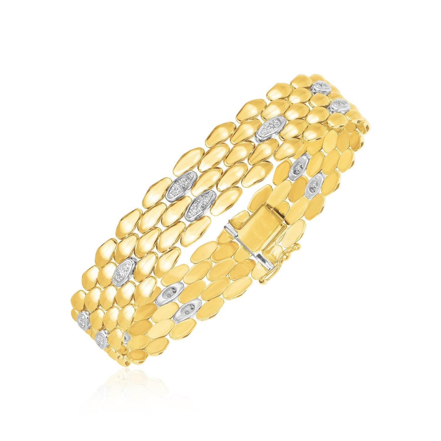 14k Two Tone Gold High Polish Diamond Panther Bracelet (12.00 mm) - Sable Gold