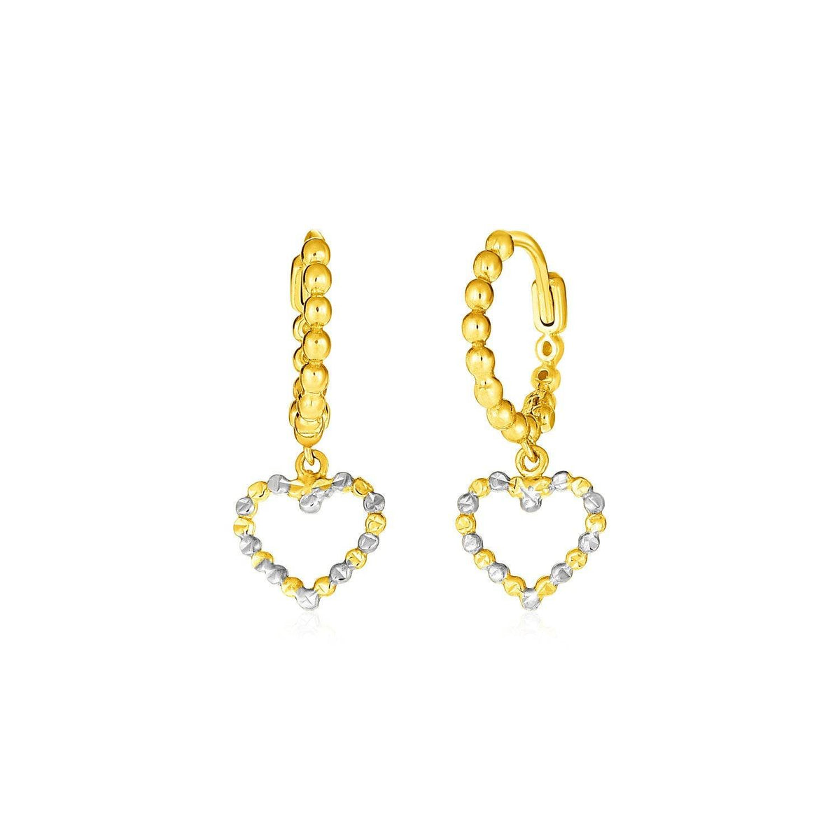 14k Two Tone Gold Beaded Hoop Earrings with Hearts - Sable Gold