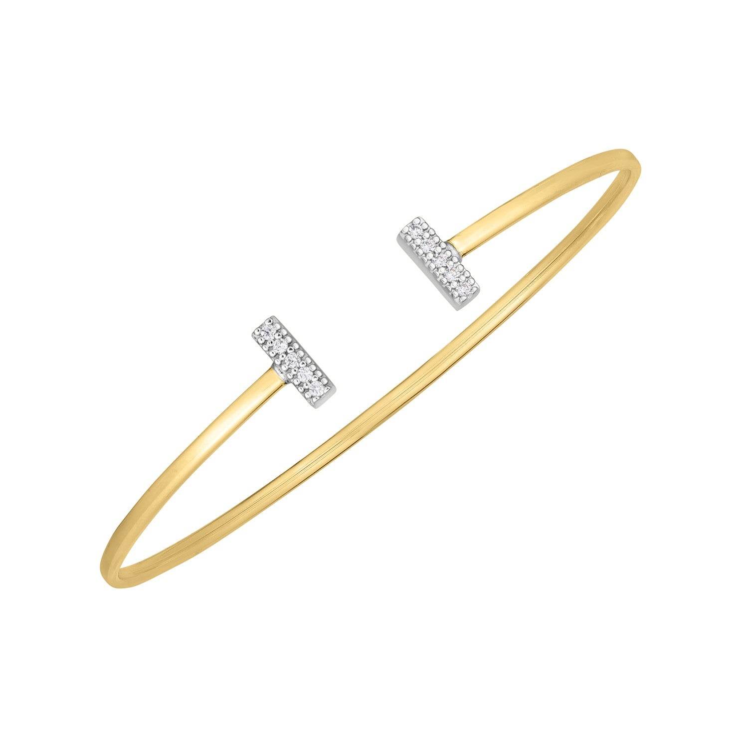 14k Two Tone Gold Diamond Tee Bar Bangle (2.00 mm) - Sable Gold