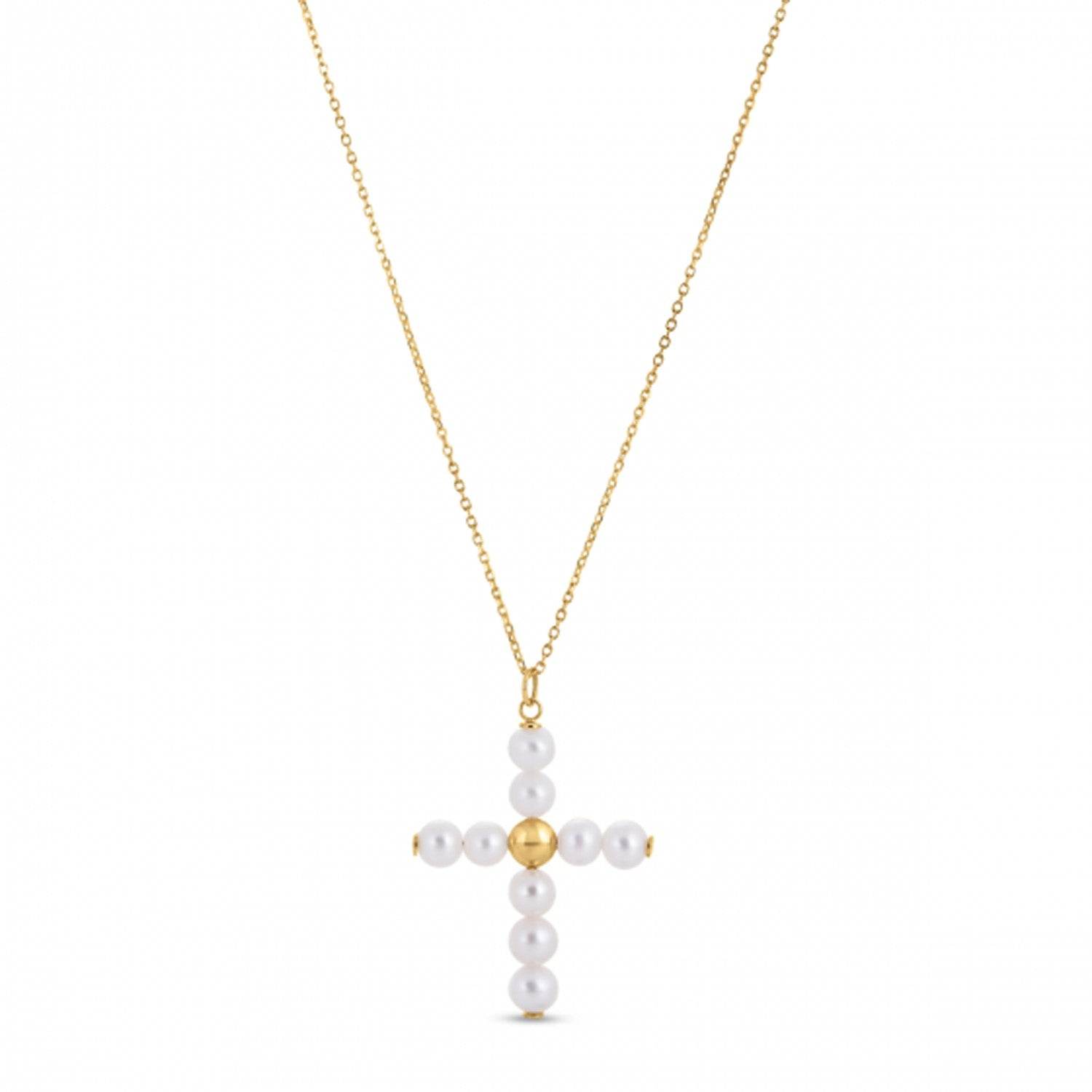 14k Yellow Gold Pearl Cross Pendant - Sable Gold