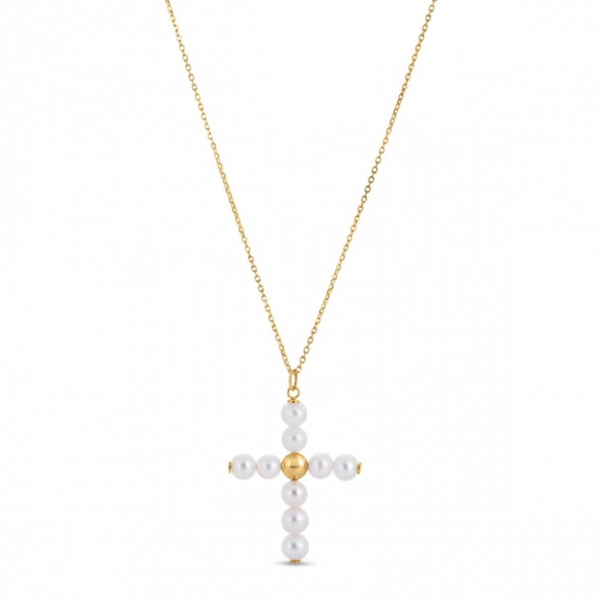 14k Yellow Gold Pearl Cross Pendant - Sable Gold