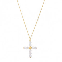 14k Yellow Gold Pearl Cross Pendant - Sable Gold