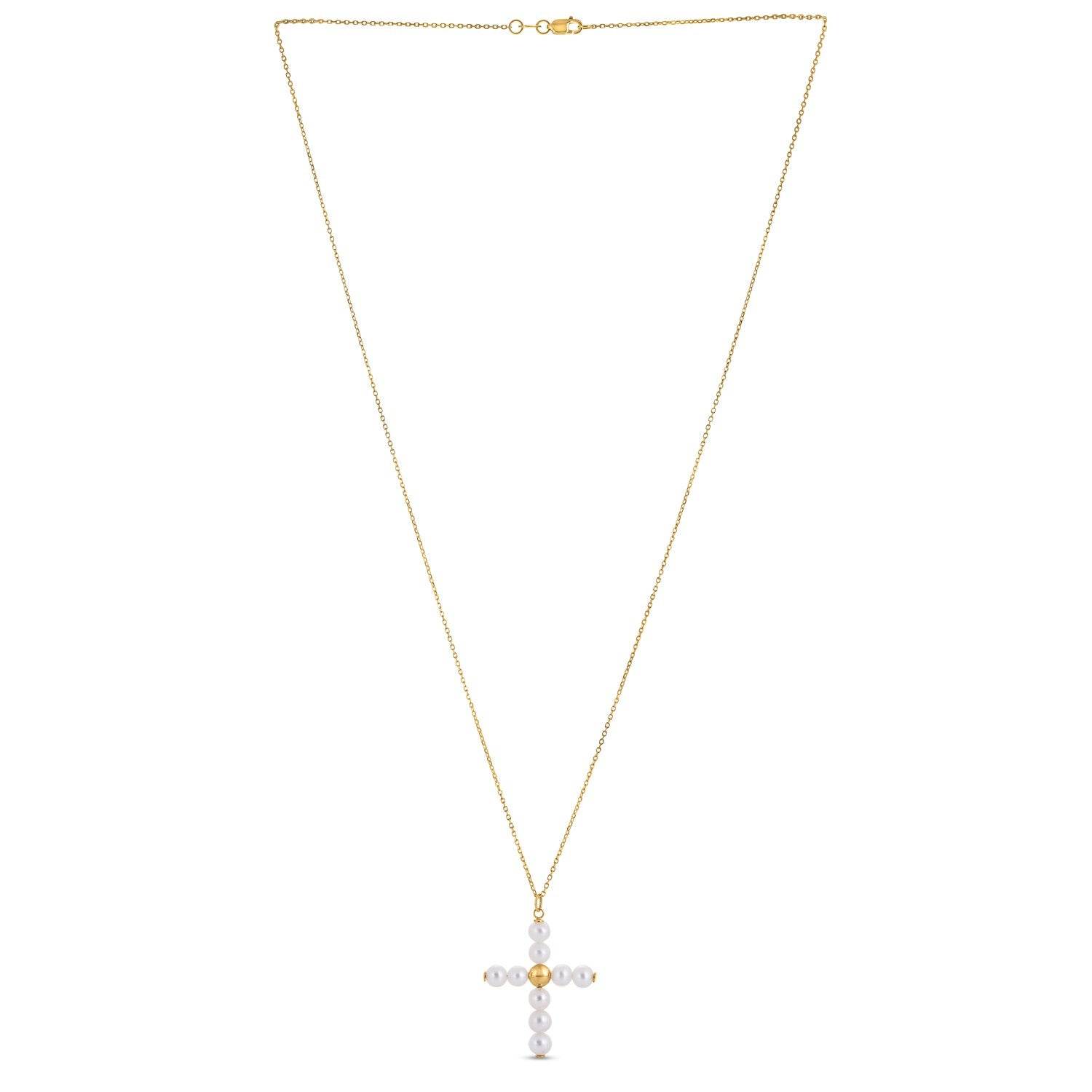 14k Yellow Gold Pearl Cross Pendant - Sable Gold