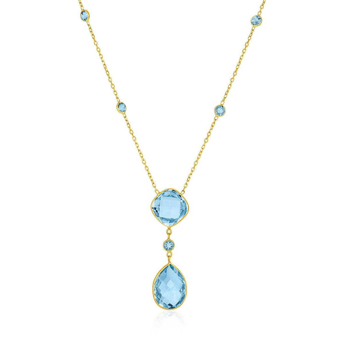 14k Yellow Gold Necklace with Pear-Shaped and Cushion Blue Topaz Briolettes - Sable Gold