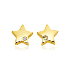 14k Yellow Gold Polished Star Earrings with Diamonds(6.5mm) - Sable Gold