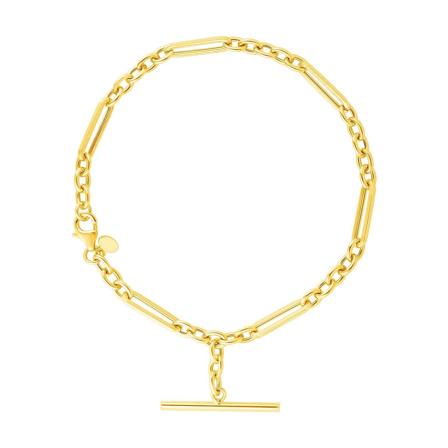 14k Yellow Gold Alternating Oval and Round Chain Bracelet with Toggle (3.90 mm) - Sable Gold