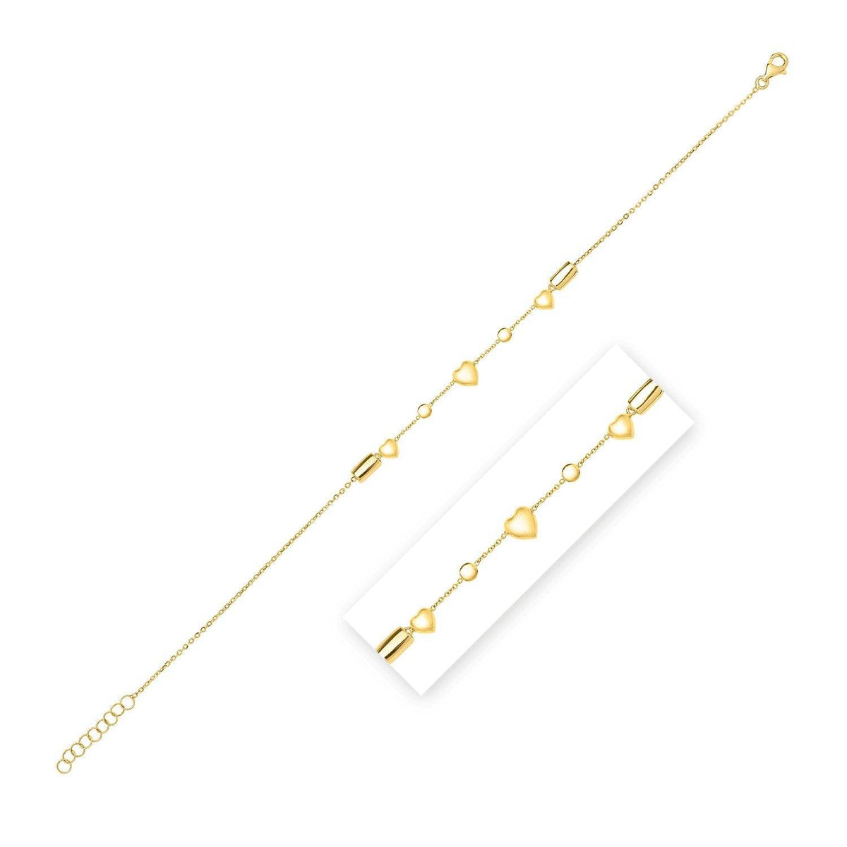 14k Yellow Gold Puff Heart Adjustable Anklet - Sable Gold