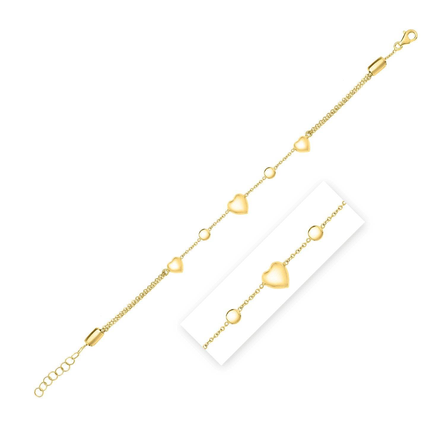 14k Yellow Gold Puff Heart Adjustable Anklet - Sable Gold