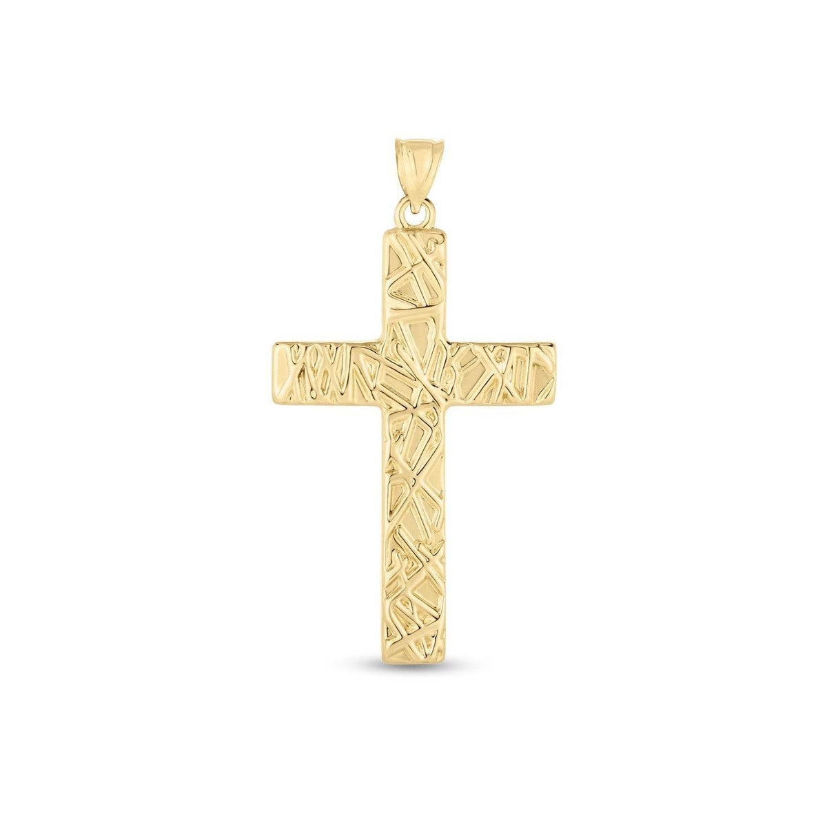 14k Yellow Gold High Polish Textured Cross Pendant - Sable Gold