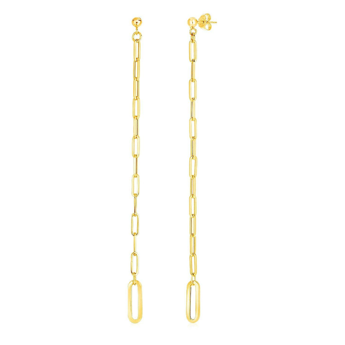 14k Yellow Gold Long Paperclip Chain Dangle Earrings - Sable Gold