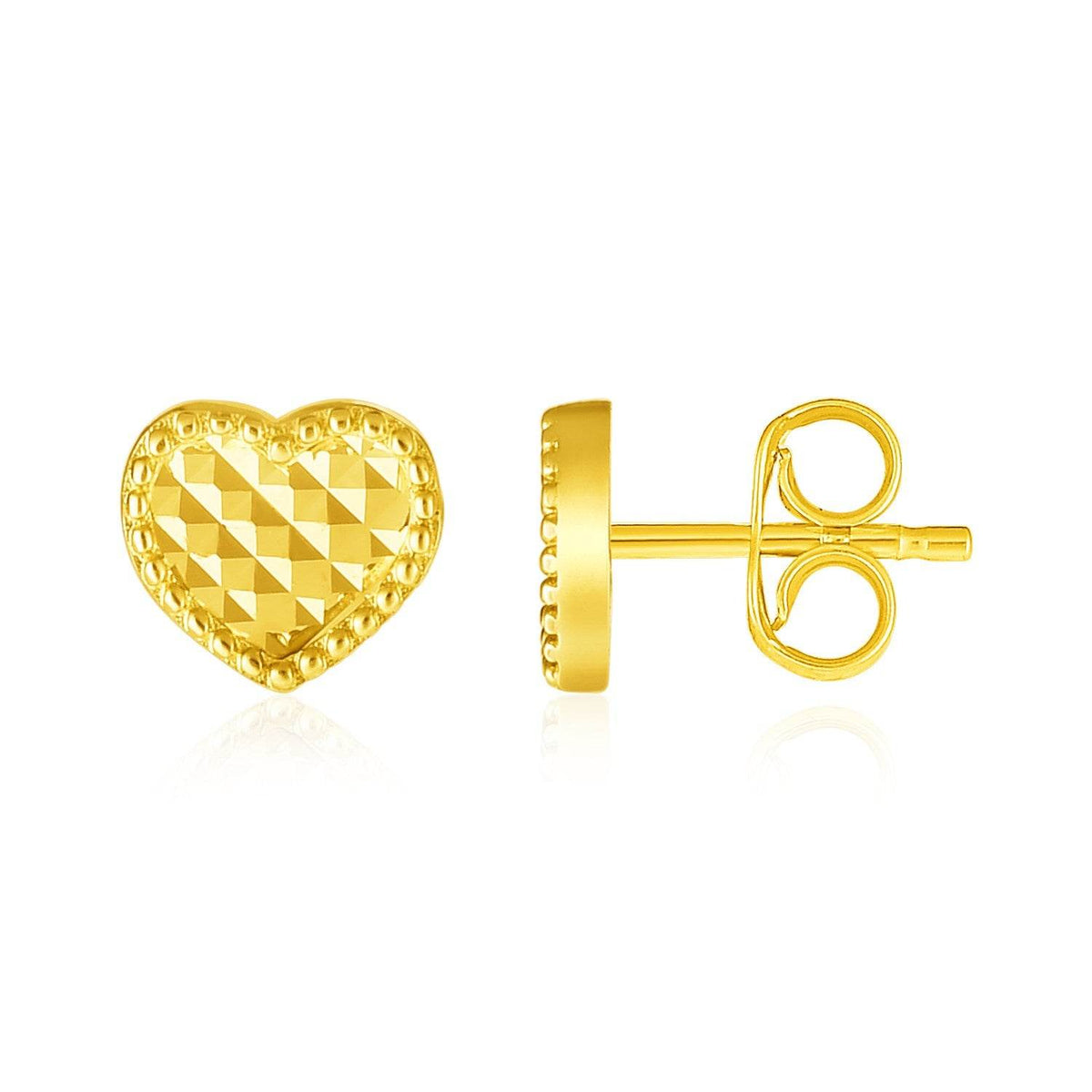 14k Yellow Gold Textured Heart Post Earrings - Sable Gold