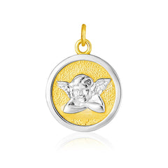 14k Two Tone Gold Round Angel Medal Pendant - Sable Gold