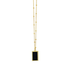 Onyx Geometric Rectangle Necklace in 14K Yellow Gold