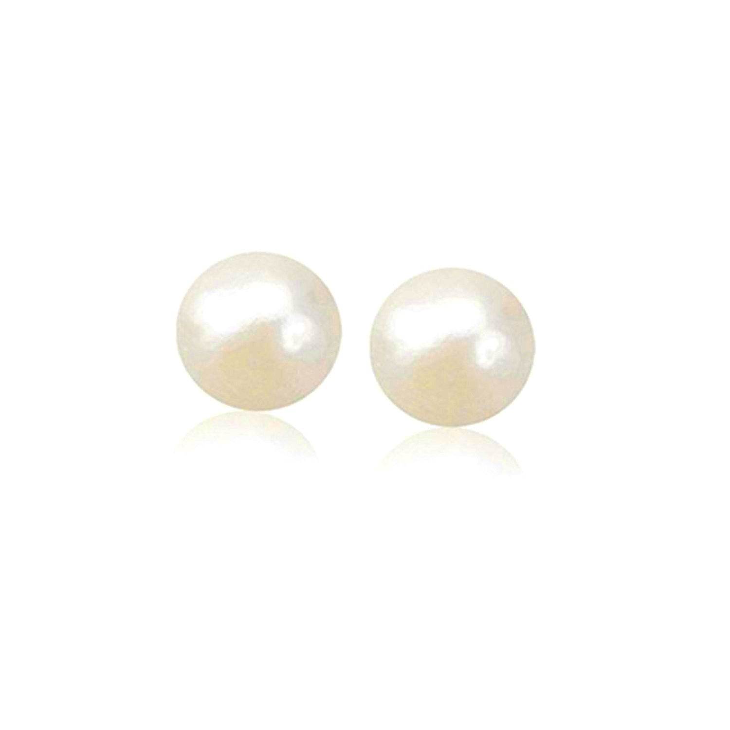 14k Yellow Gold Freshwater Cultured White Pearl Stud Earrings (7mm) - Sable Gold