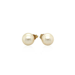 14k Yellow Gold Freshwater Cultured White Pearl Stud Earrings (7mm) - Sable Gold