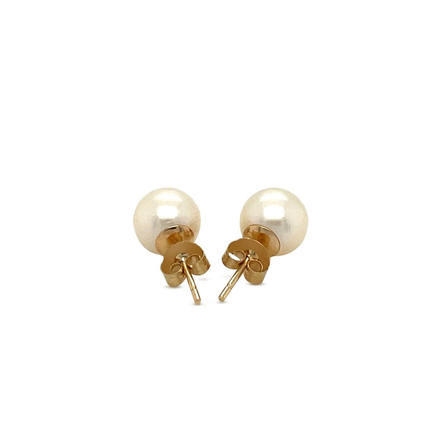 14k Yellow Gold Freshwater Cultured White Pearl Stud Earrings (7mm) - Sable Gold