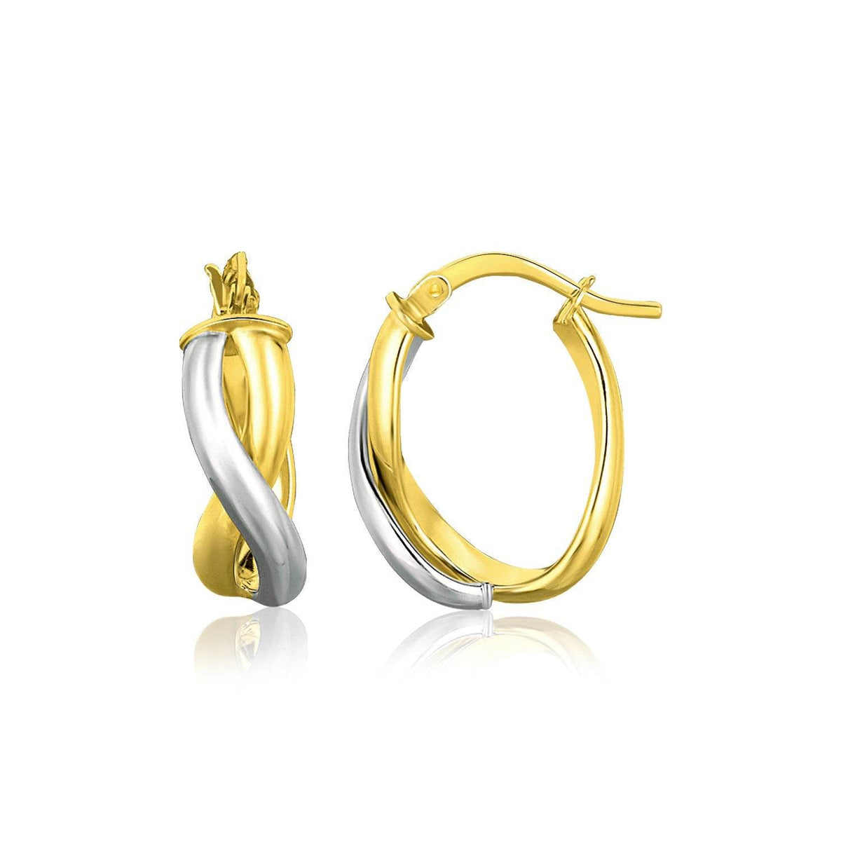 14k Two Tone Gold Oval Twisted Hoop Earrings - Sable Gold