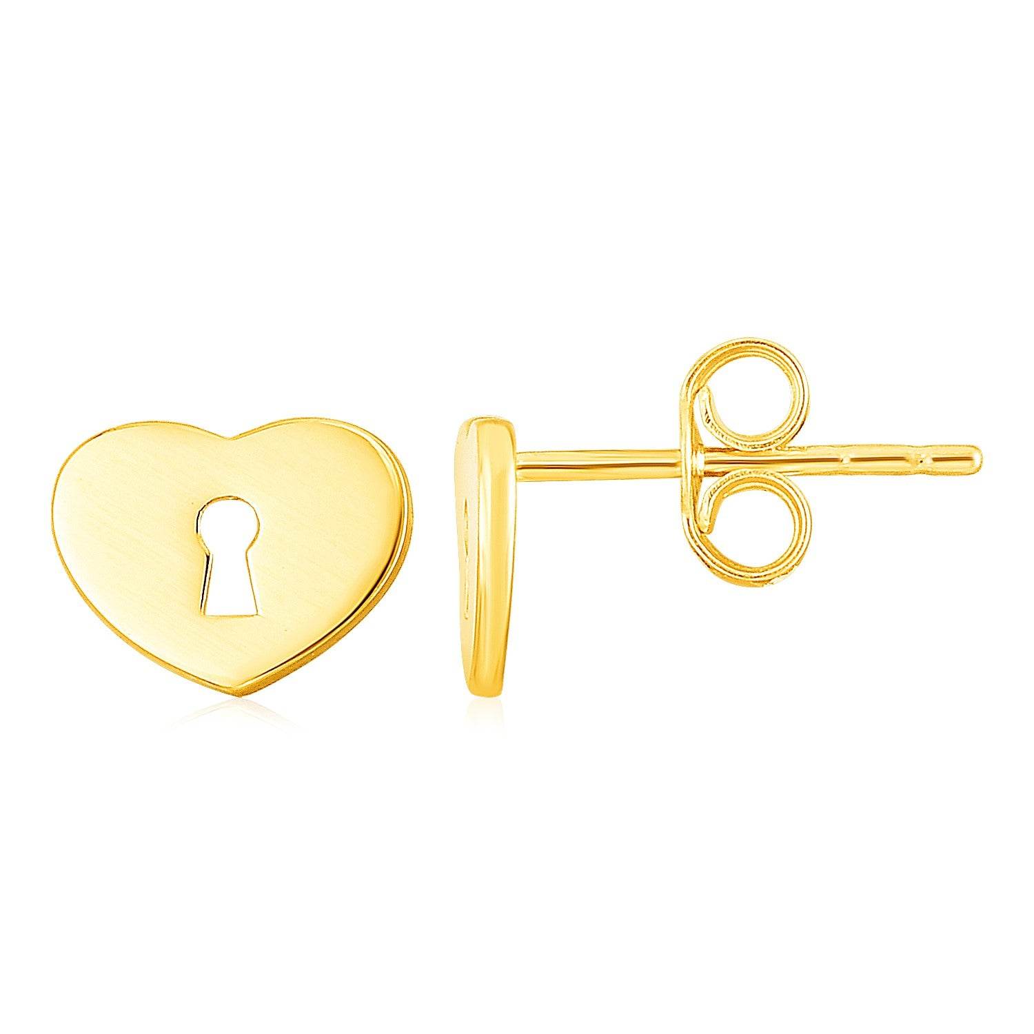 14k Yellow Gold Heart Padlock Stud Earrings - Sable Gold