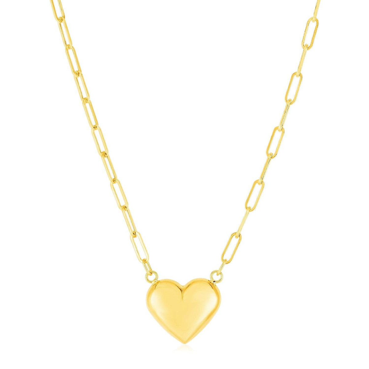 14k Yellow Gold Paperclip Chain Necklace with Puffed Heart - Sable Gold