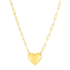 14k Yellow Gold Paperclip Chain Necklace with Puffed Heart - Sable Gold