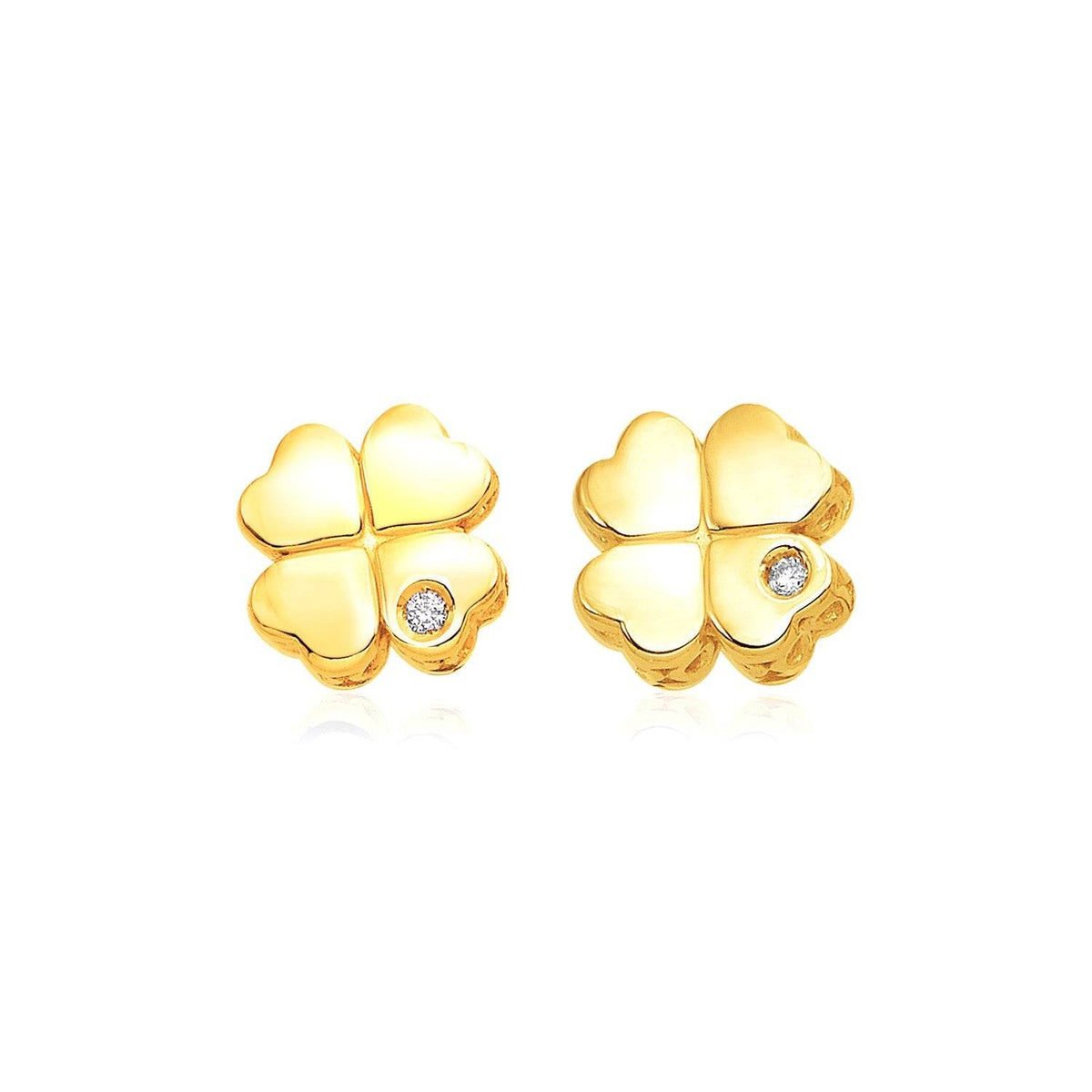 14k Yellow Gold Polished Four Leaf Clover Earrings with Diamonds(7mm) - Sable Gold