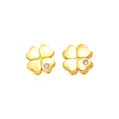 14k Yellow Gold Polished Four Leaf Clover Earrings with Diamonds(7mm) - Sable Gold