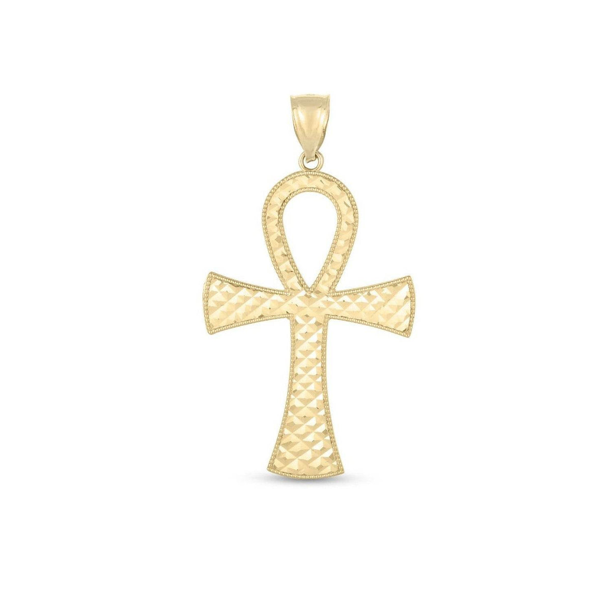 14k Yellow Gold High Polish Textured Ankh Pendant - Sable Gold