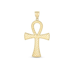 14k Yellow Gold High Polish Textured Ankh Pendant - Sable Gold