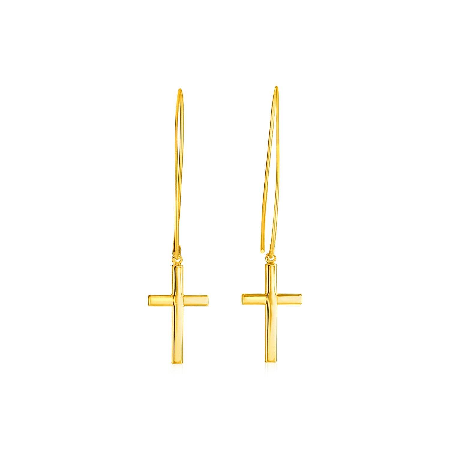 14k Yellow Gold Dangle Cross Earrings - Sable Gold