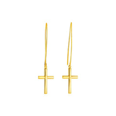 14k Yellow Gold Dangle Cross Earrings - Sable Gold